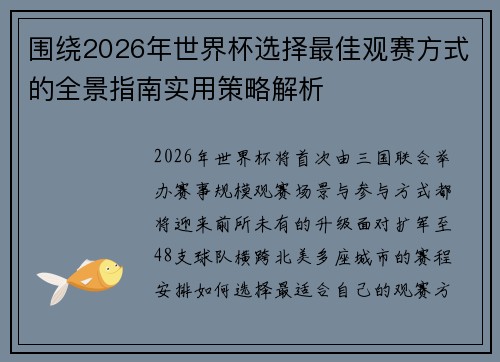 围绕2026年世界杯选择最佳观赛方式的全景指南实用策略解析 围绕2026年世界杯选择最佳观赛方式的全景指南实用策略解析